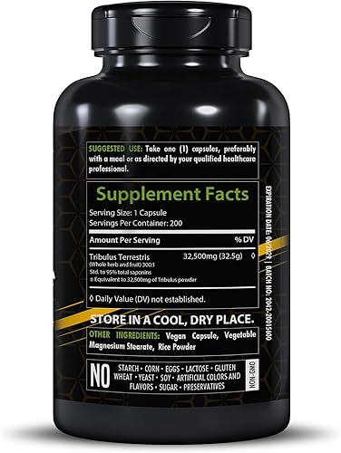 Miniatura 2 de Tribulus Terrestris 32,500 mg  200 Cápsulas  Suplemento herbario de alta potencia  Apoya el bienestar  Sin OMG  Sin gluten