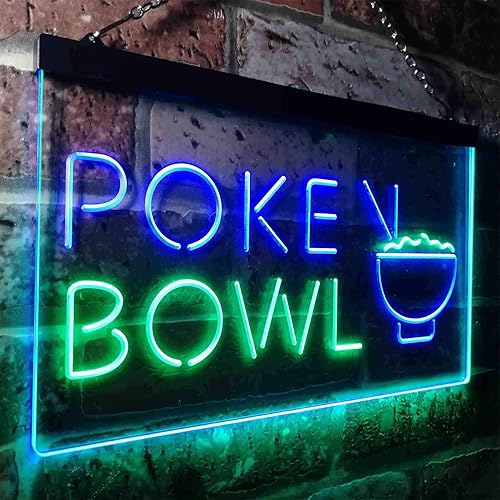 Miniatura 3 de ADVPRO Poke Bowl Hawaiian Dish - Letrero de neón LED de doble color, verde y azul, 24 x 16 pulgadas, st6s64-i3352-gb