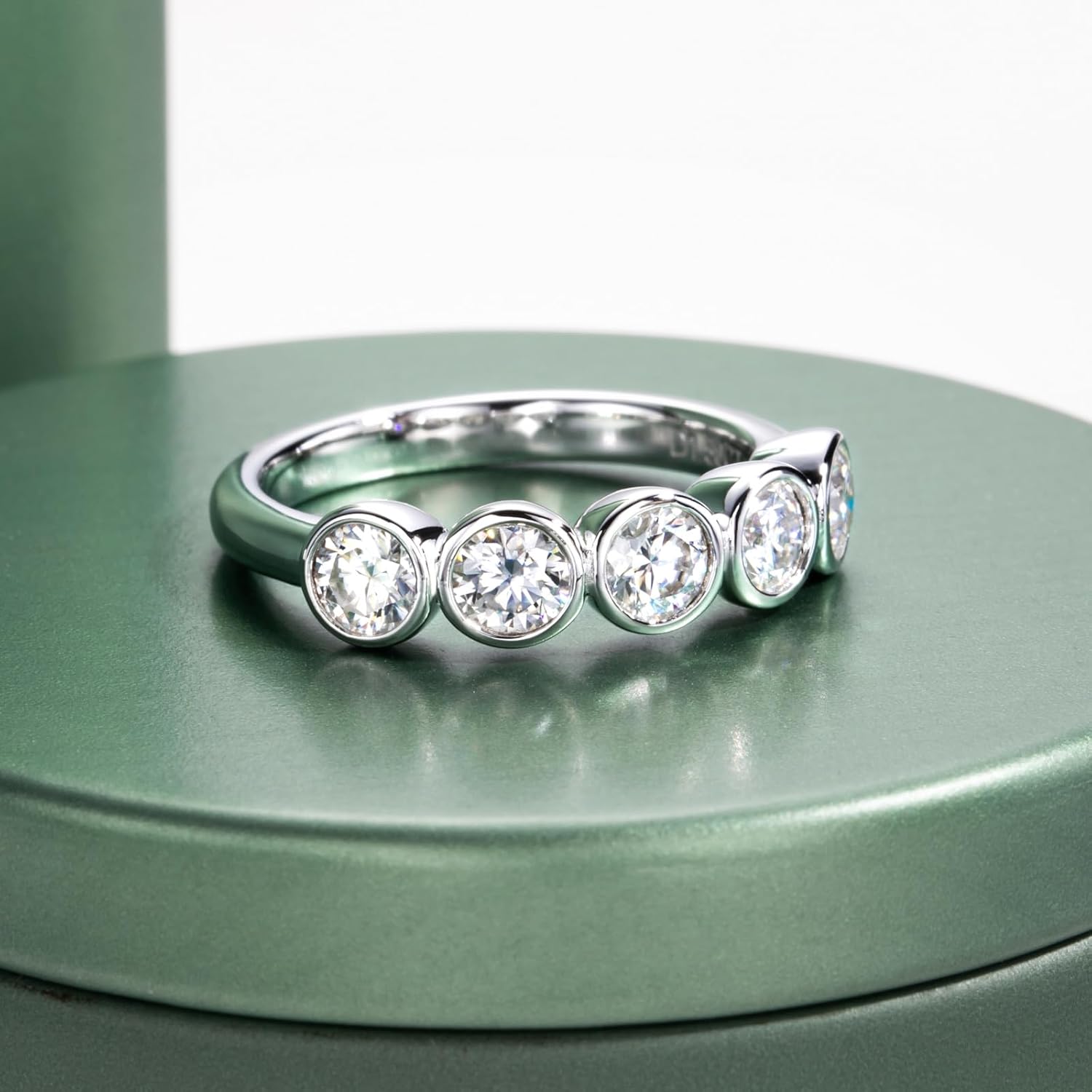 Moissanite Eternity Ring Wave/Square/Heart/Mountain Shape Round Ideal Cut D Color S925 Sterling Silver Bezel Set Anniversary Wedding Band Rings for Women with Certificate