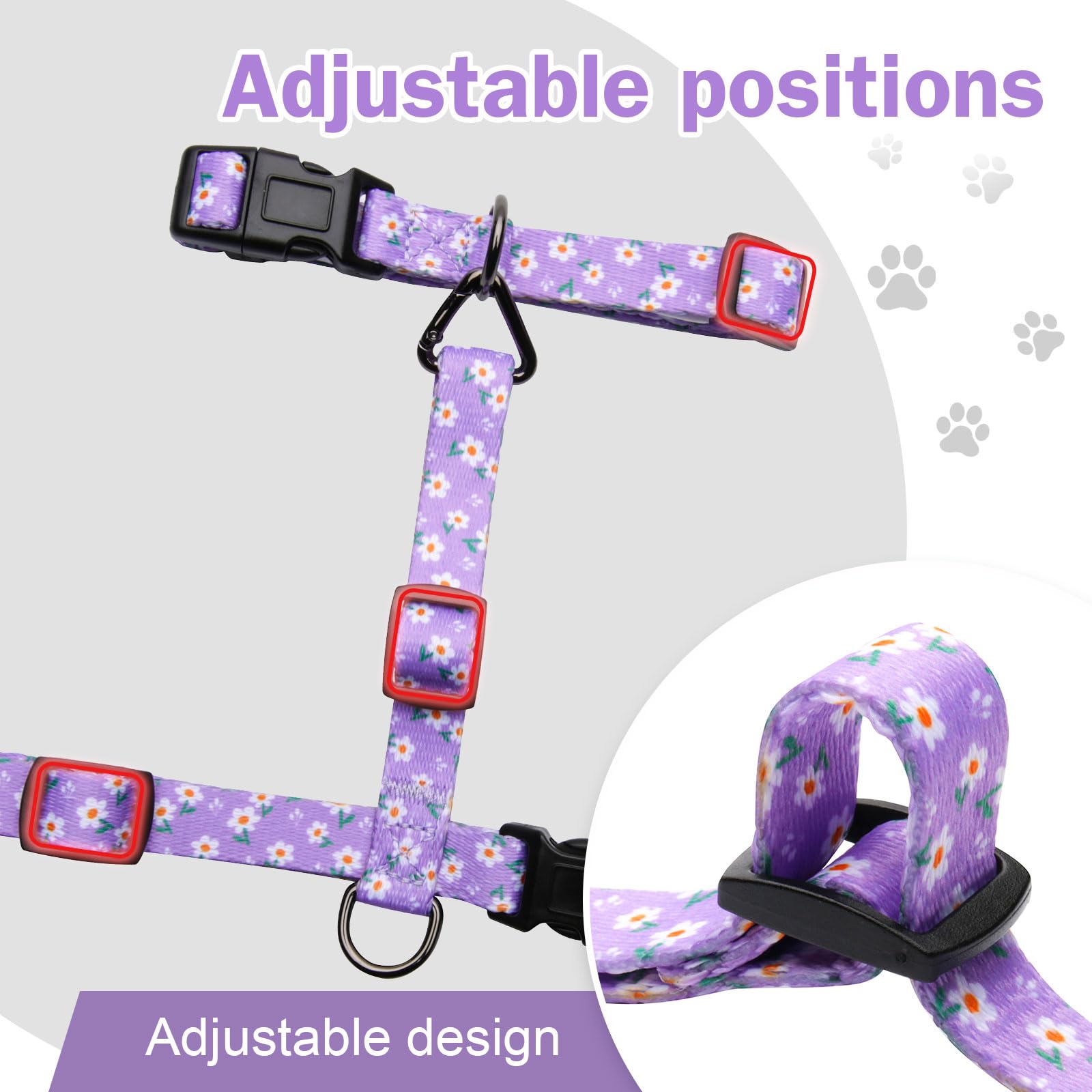 Hikiko Cat Harness and Leash Set Escape Proof Adjustable Walking Travel Cute Girl Kitten Harness for Small Medium Large Cats (Purple Floral, S)