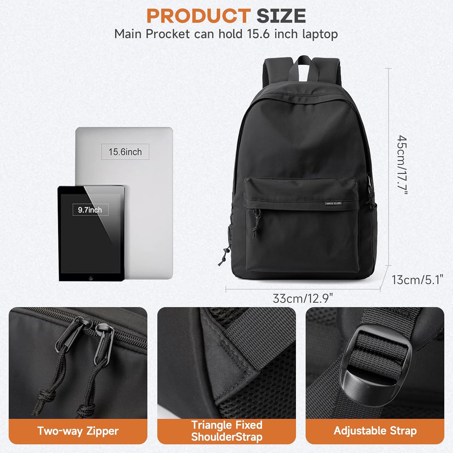 Black Backpack Lightweight Water-resistant Simple Casual Daypack Gym Backpack