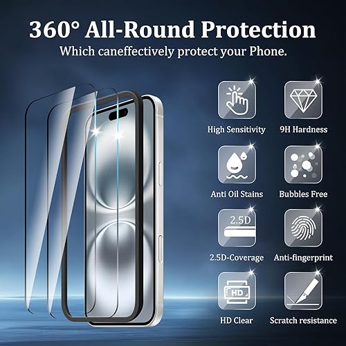 Miniatura 2 de Paquete de 2 protectores de pantalla para iPhone 17, protección de vidrio templado de dureza 9H con herramienta de fácil instalación, transparente