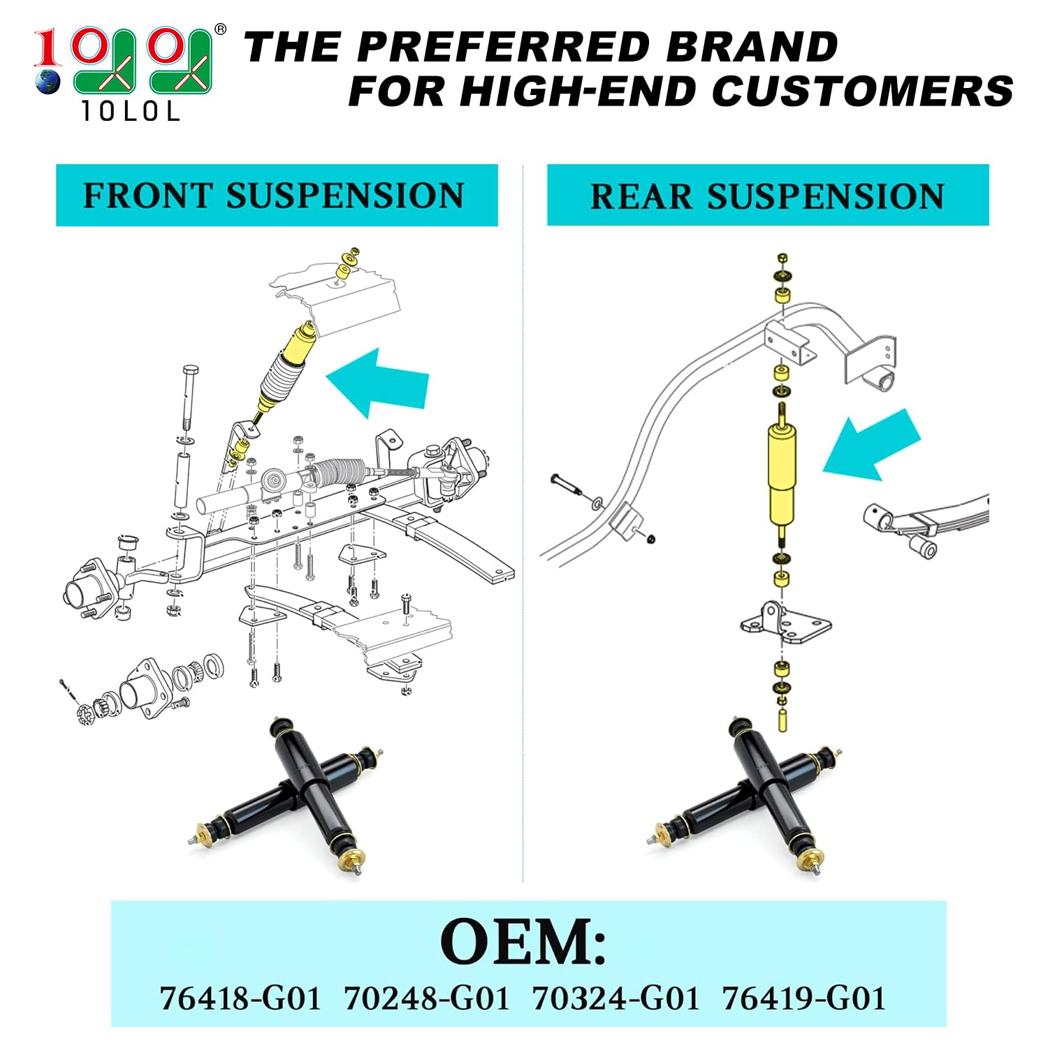10L0L 4 Pack Golf Cart Shocks, Front Rear Shock Absorbers Kit for EZGO TXT & Medalist 1994-Up Gas & Electric Model, Replace OEM 70928-G01 76418-G01