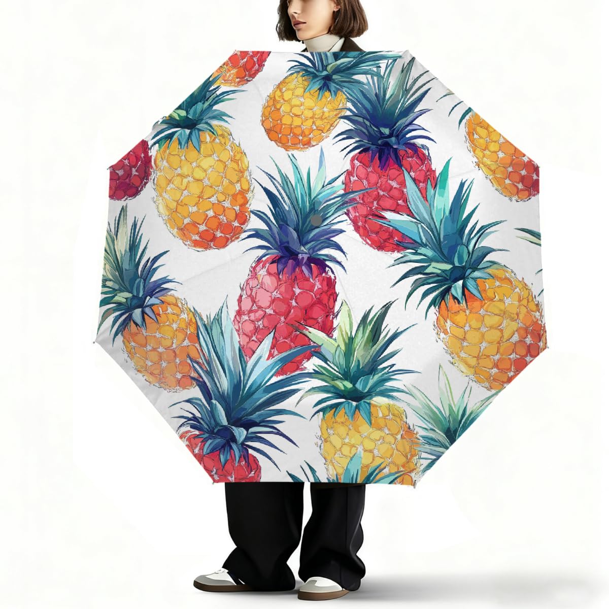 Ombrello pieghevole estivo colorato con ananas ombrello da viaggio compatto antivento impermeabile con protezione UV rivestimento nero leggero 8 coste portatile per pioggia sole