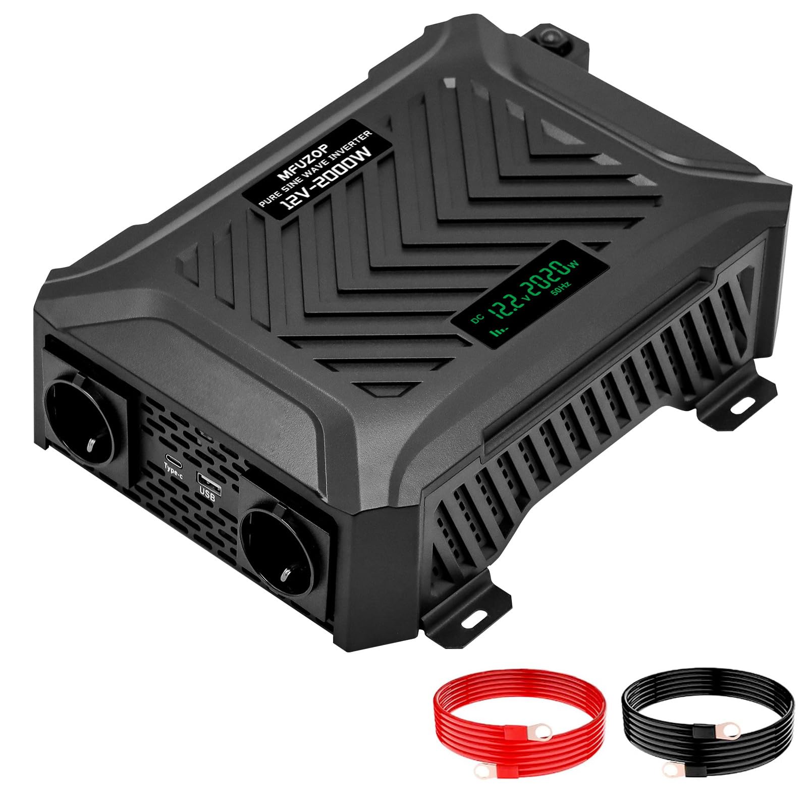 MFUZOP Inverter 12v 220v Onda Pura 2000W/4000W Power Inverter Convertitore 12V 220V 2000W con 2 presa AC, e Type-c & 1 Porte USB per Casa, Auto,Camion, Camper