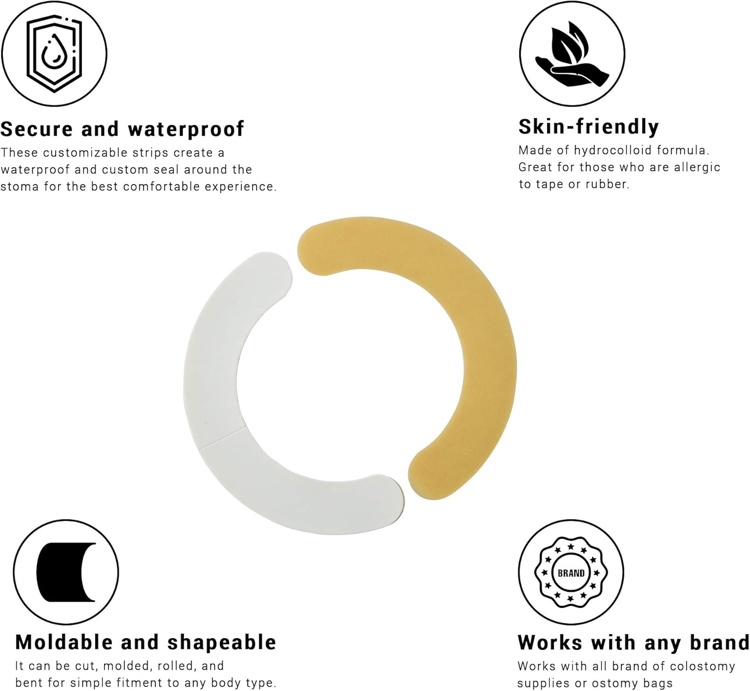 Ostomy Supplies, Elastic Barrier Strips, Hydrocolloid Skin Extender Strips for colostomy Bags, Universal Waterproof Half Rings with Skin Glue for Sealing ostomy Stoma Bag Odor, Pack of 20 : Health & Household