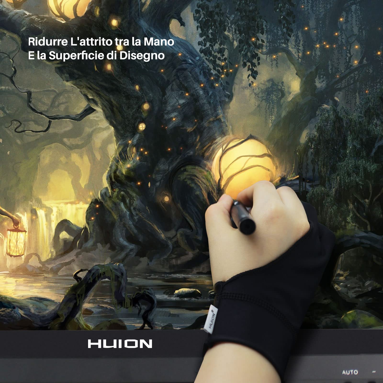 HUION Guanto Antivento Elastic per Tavolette Grafiche, Penna, Monitor, Disegno e Light Box - Modello Cura