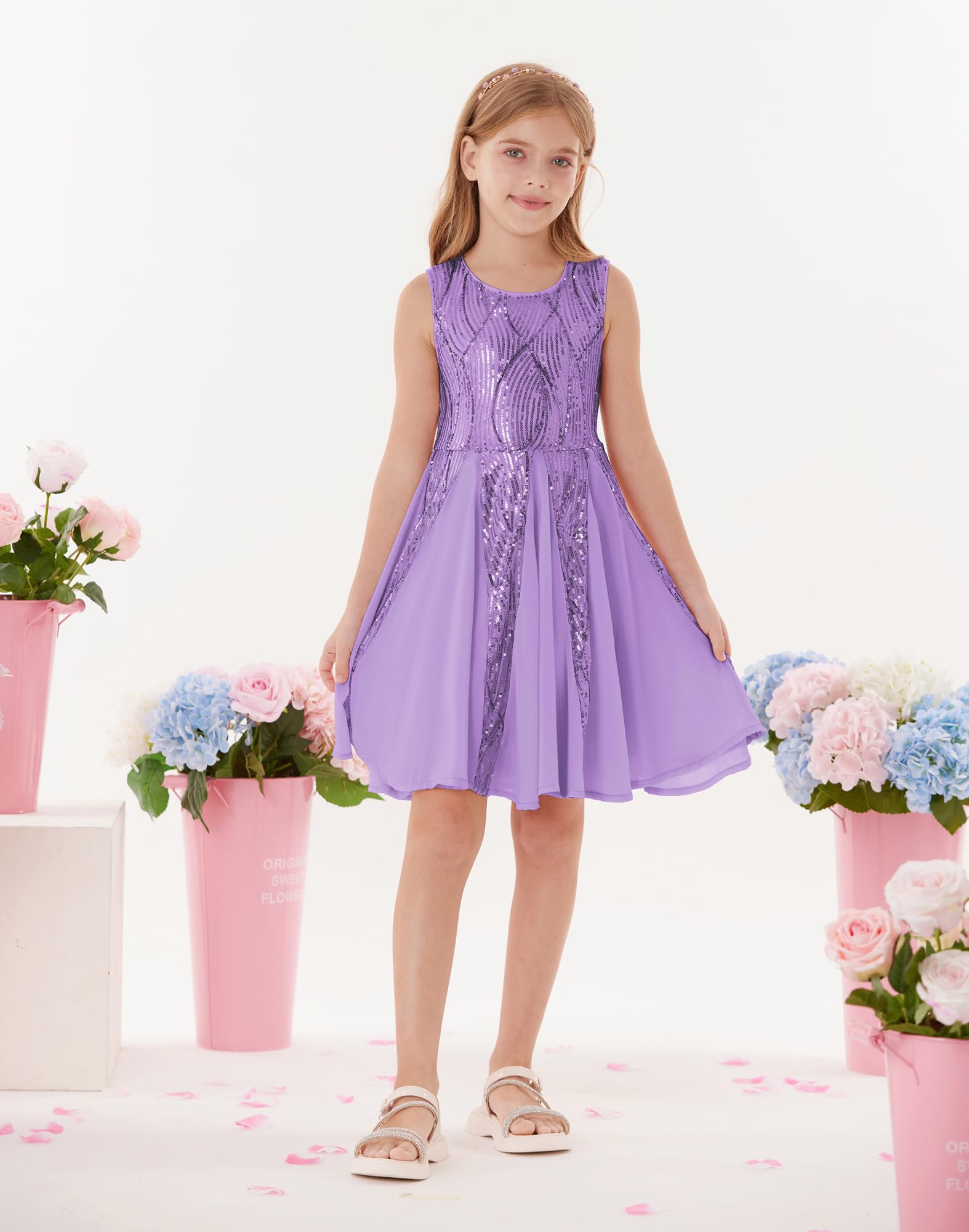 GRACE KARIN Mädchen Glitzerndes Pailletten Prinzessinnenkleid Geburtstagspartykleid Sommer Blumenmädchen Kleid für besondere Anlässe Festival-Outfit 5-12 Jahre