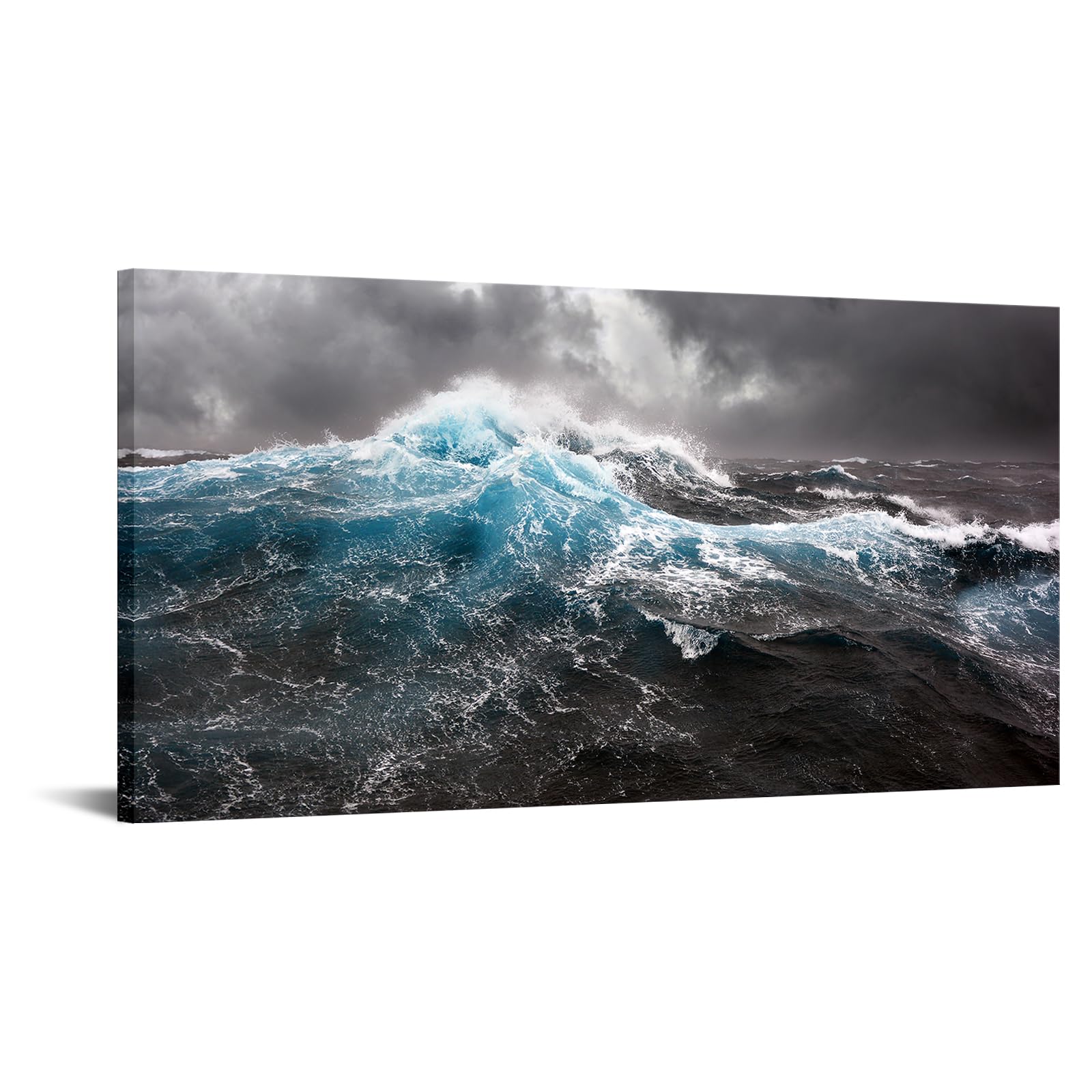 Ocean Waves Wall Art Black and White Blue Seascape Posters Prints Canvas Sea Beach Paintings Pictures Wall Decor for Living Room Bedroom Decorations 40" W x 20" H