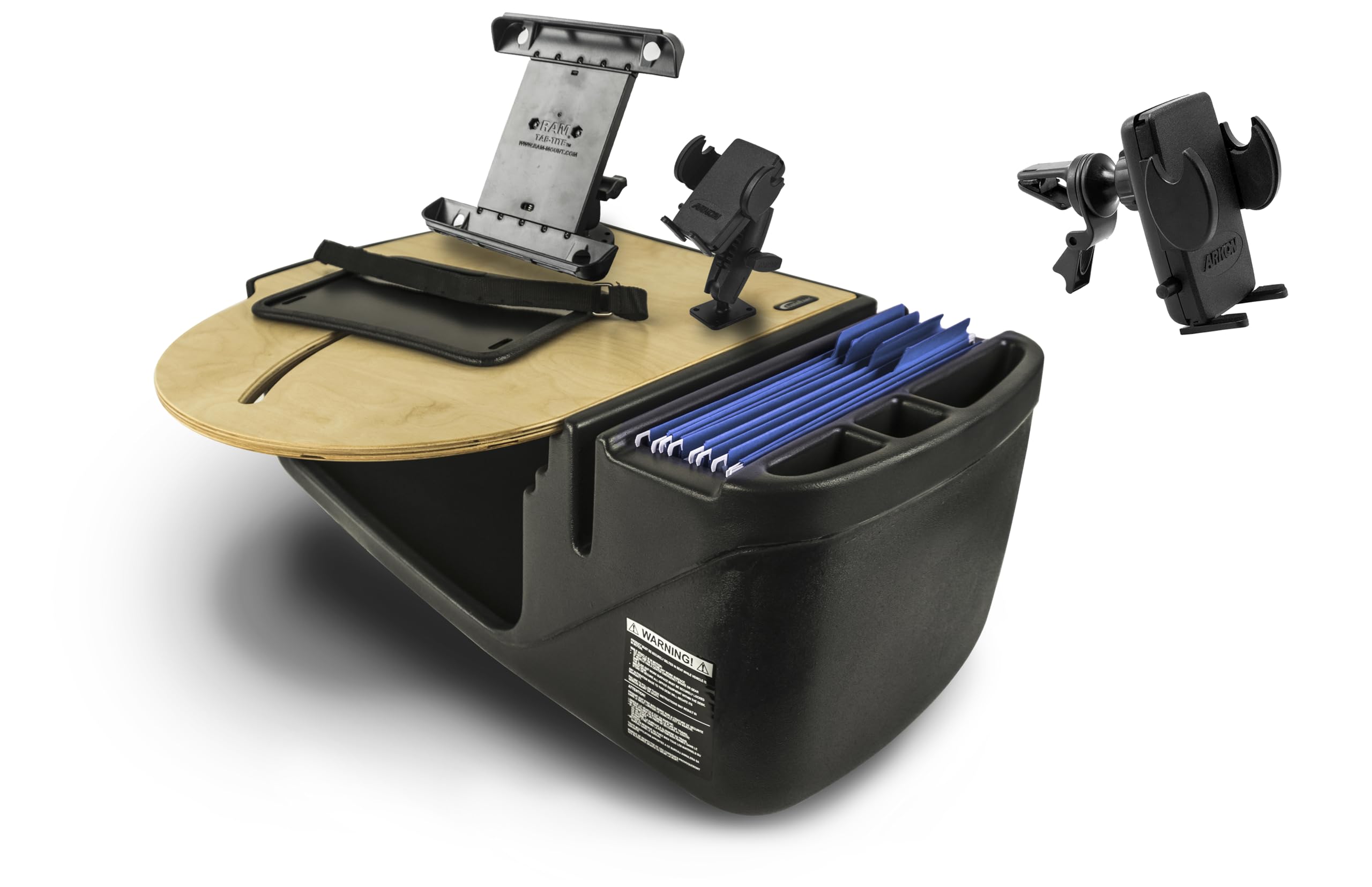 AutoExec Roadmaster Car Desk and Portable Workstation with Phone Mount, Tablet Mount and Phone Vent Clip, Natural
