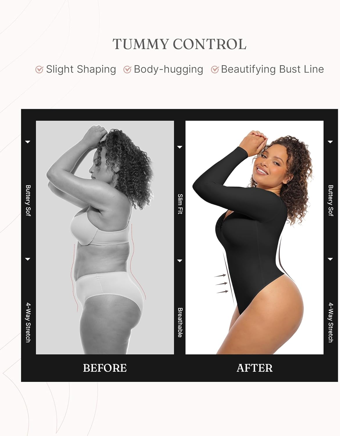 FeelinGirl Shapewear Bodysuit for Women Long Sleeve Tummy Control Body Suits Seamless Thong Body Shaper - Image 3