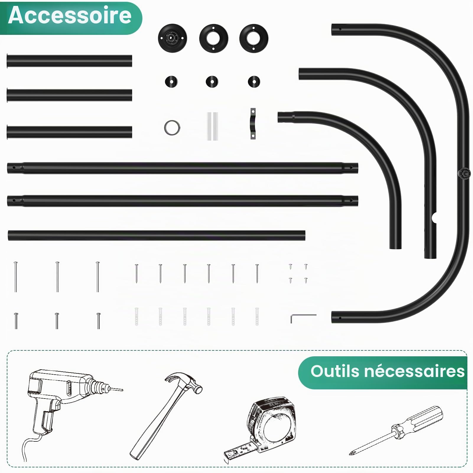PrettyHome Tringle de rideau de douche ovale en nickel brossé de forme carrée pour salle de bain, Barre de douche, Accroche rideau, Accessoire douche, Porte rideau, Ne rouille pas 150 x 61 cm noir