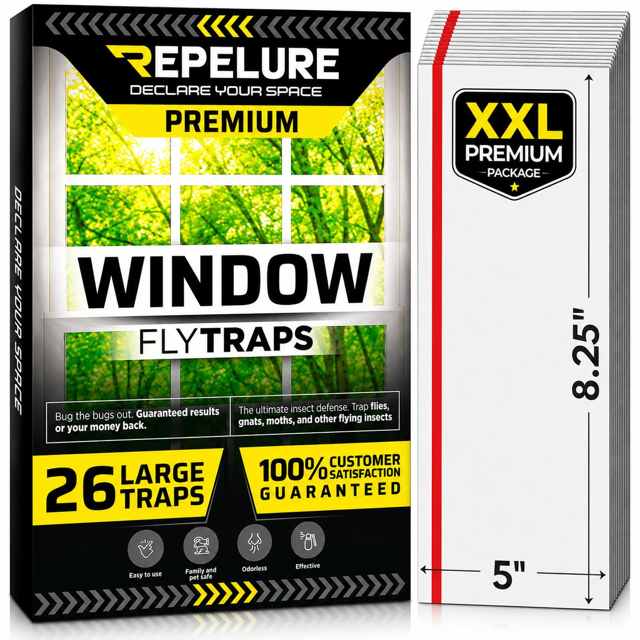 Repelure Window Fly Trap (26 Pack) XL Traps, Indoor for Home, Sticky Traps for Flying Bugs, Insects, Gnats, Moths and Fruit Flies, Non-Toxic, Waterproof, and Odorless Indoor Adhesive Glue Paper