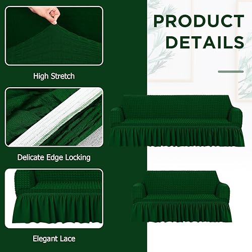 Miniatura 3 de Juego de 2 fundas de sofá para sofá, funda de sofá con falda, duradera, lavable, de alta elasticidad, fundas de muebles para sofá, sofá biplaza y