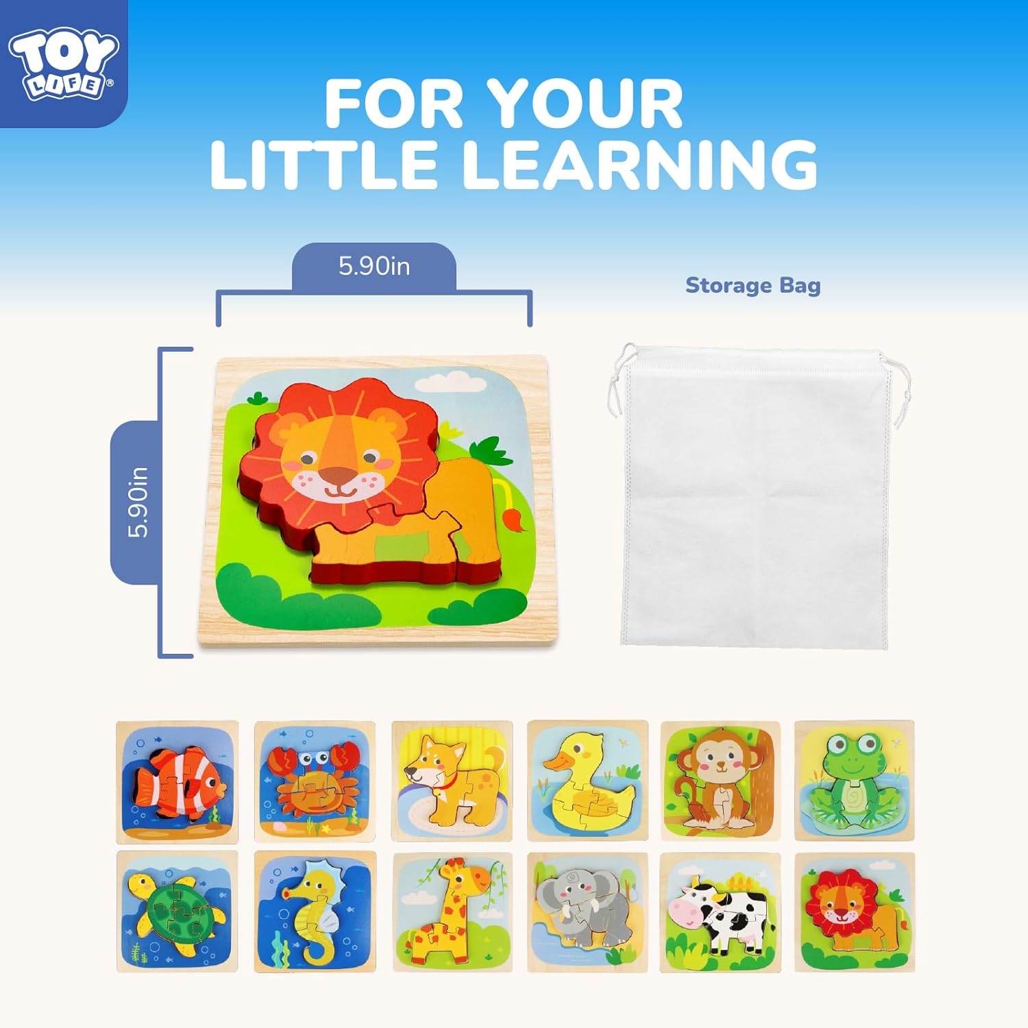 TOY Life Wooden Puzzles for Toddlers 2-4, Montessori Toys for 1 2 3 Year Old Boys Girls, Animals Puzzles Educational Learning Toys 2 Year Old, Birthdays Gifts Toy for 2 Year Old Girl Boy