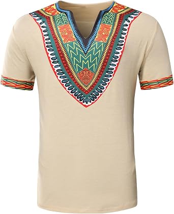 Mens African Dashiki T Shirt Tribal Floral Print V Neck Slim Fit Shirts Tops Short Sleeve Vintage Ethnic Style Tees