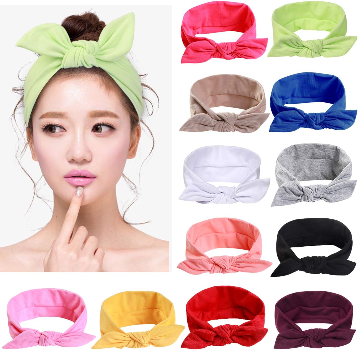 Jeatonge 12pcs Solid Color Headbands for Women Headwraps Hair Bands with Bows Stretchy Head Bands for Women's Hair Accessories Fashion Sport Bandana