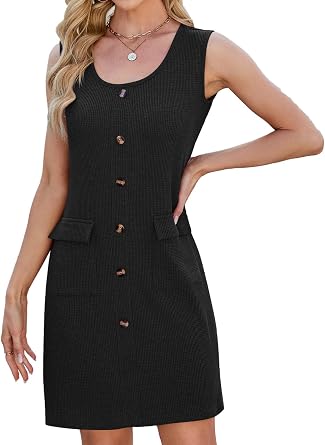 Womens Button Sundresses Fashion 2025 Casual Summer Beach Vacation Sleeveless T Shirt Dresses Cute Mini Dress