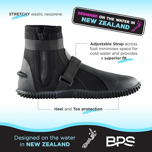 Miniatura 3 de BPS Botas de buceo de neopreno de 0.118 pulgadas y 0.197 pulgadas  Botas antideslizantes de suela premium para deportes acuáticos, buceo, esnórquel,