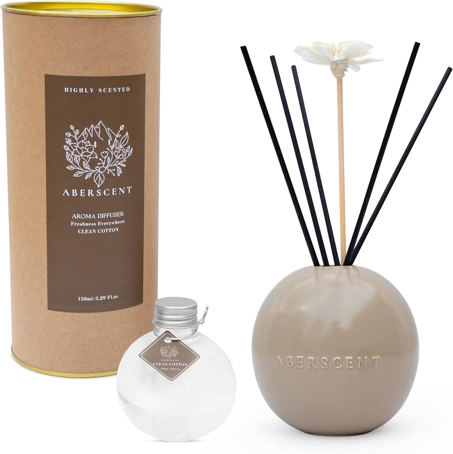 Premium Reed Diffuser Set – Clean Cotton 5.07oz | Long-Lasting Therapeutic Home Fragrance | Luxury Ceramic Base, Refillable Bedroom & Office Decor