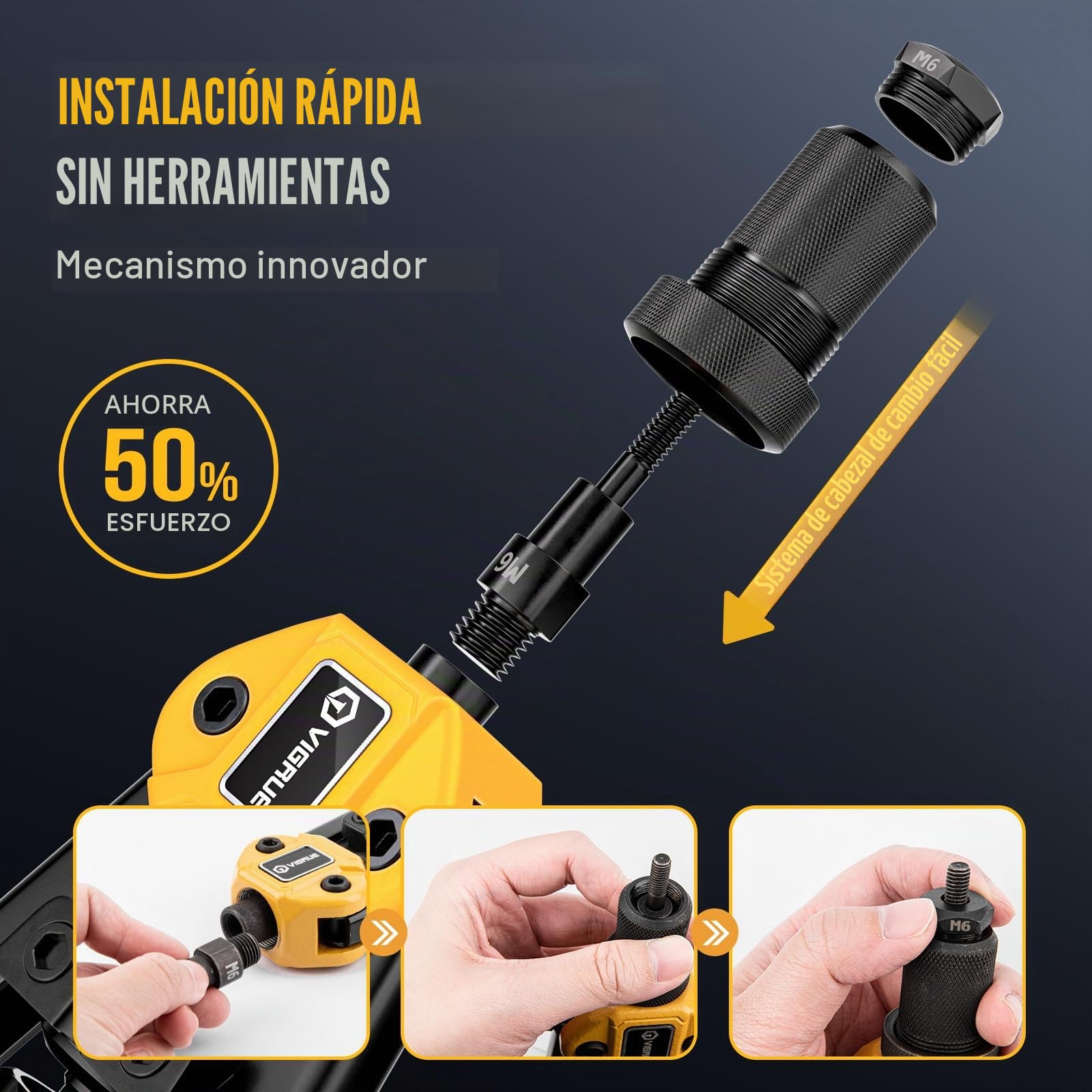 VIGRUE Juego de 200 piezas de casquillos roscados, universal, apto para remachadoras, 7 mandriles intercambiables y bolsa de transporte en M3, M4, M5, M6, M8, M10 y M12