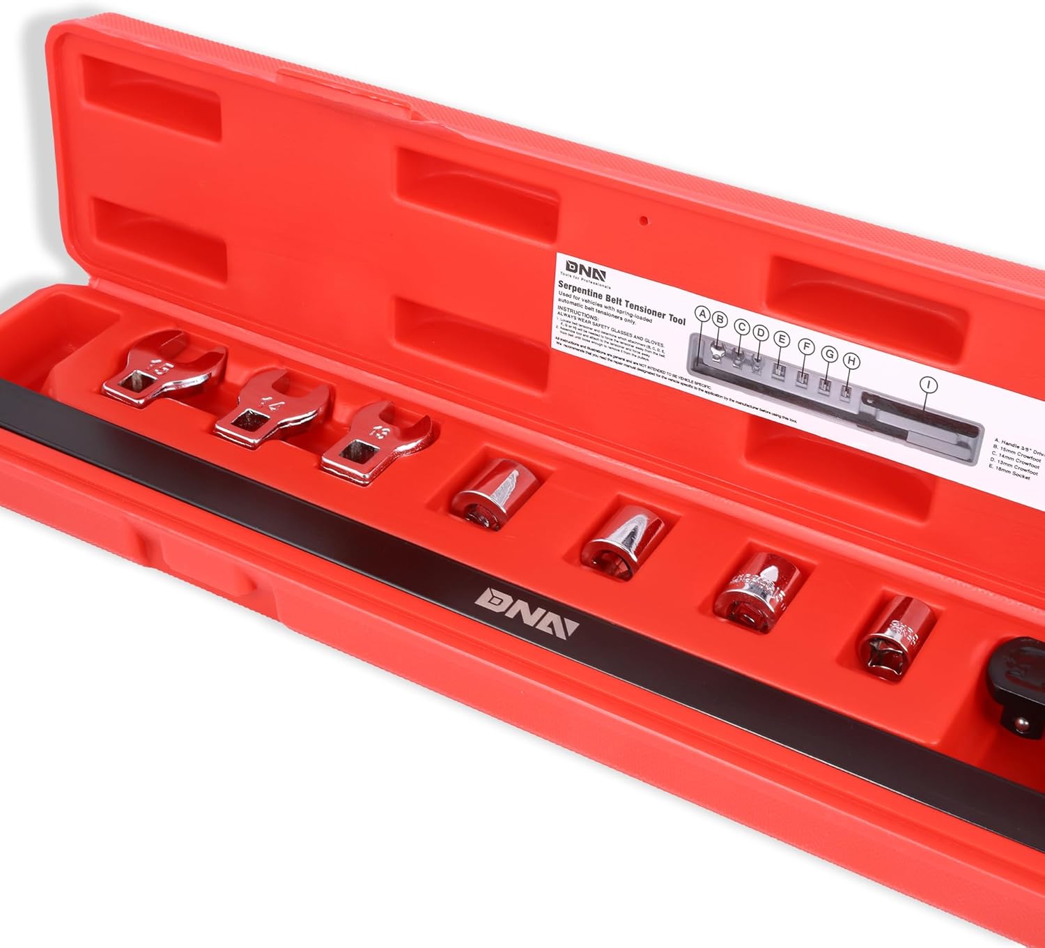 DNA MOTORING 9pcs Serpentine Belt Tool Set, Belt Tensioner Wrench Set for Install and Remove Serpentine Belts, W/Case, Automotive Maintenance, TOOLS-00538