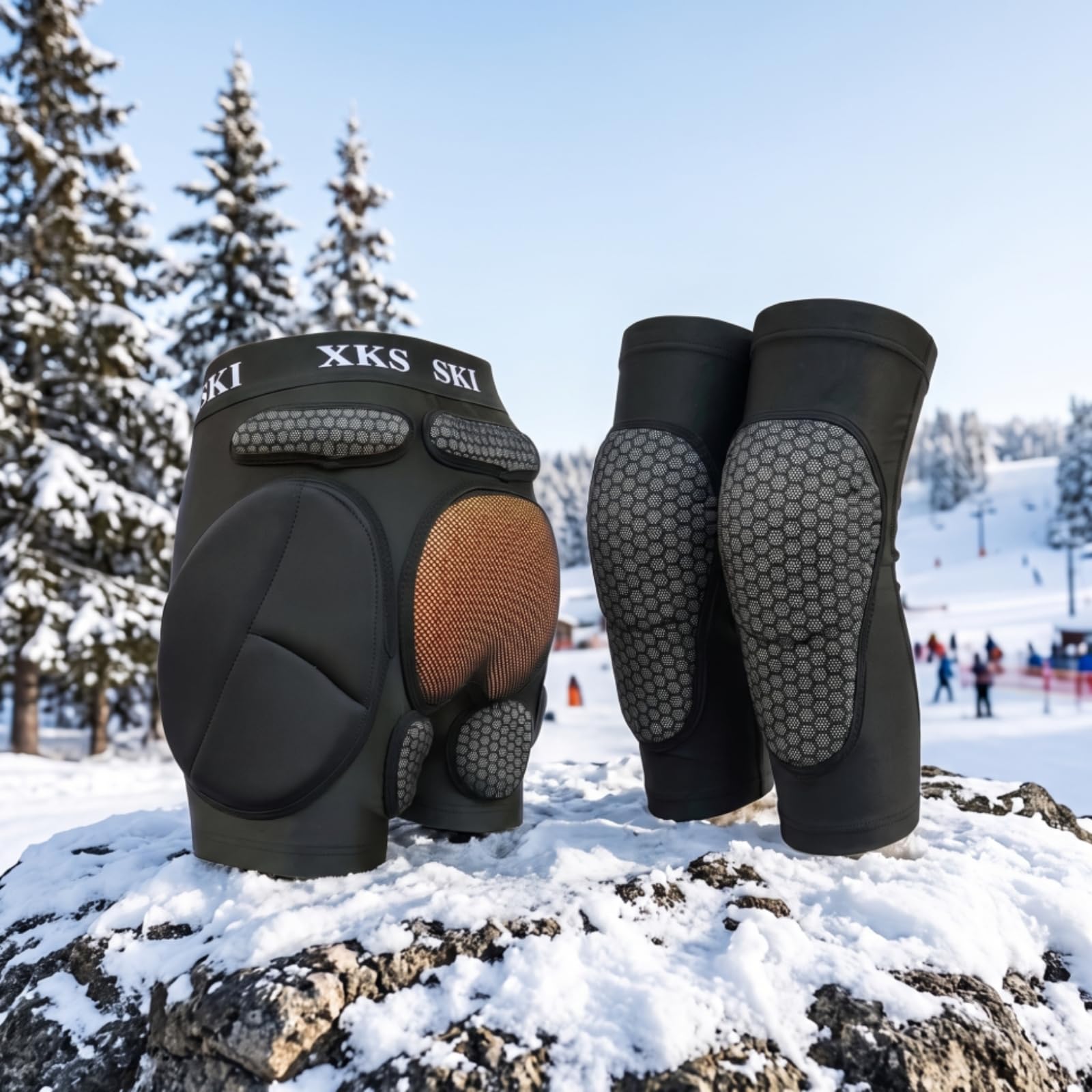 Skischutzhose Protektorhose Gepolsterte Shorts Hüftschutz Steißbeinschutz Kniepolster mit Stoßdämpfenden Einsätzen Und Ergonomischer Passform für Skifahren Snowboarden Training