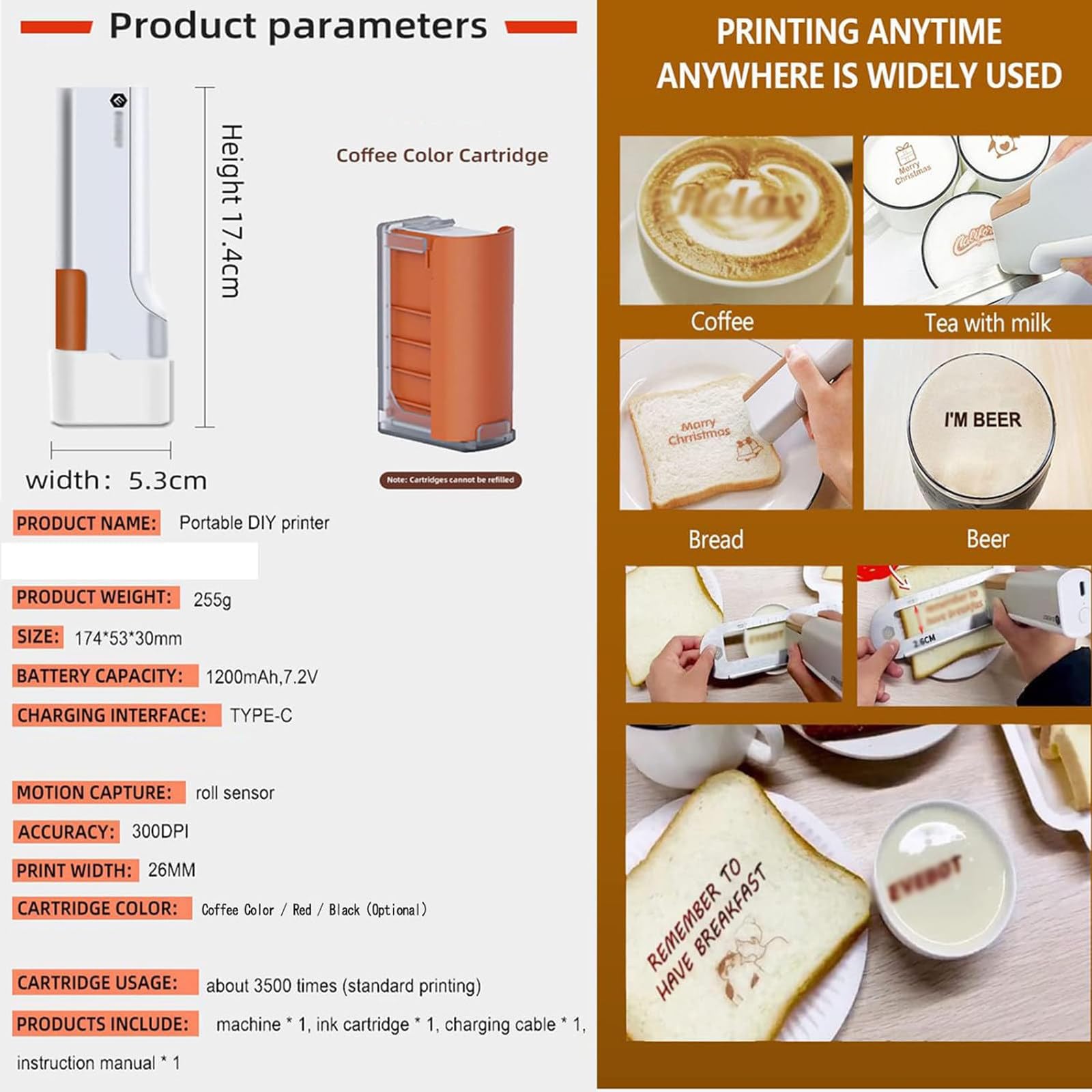 Impresora de inyección de tinta de alimentos para decoración de pasteles, impresora portátil de arte con leche para café, galletas, pan, macarrones, chocolate, decoración de bricolaje