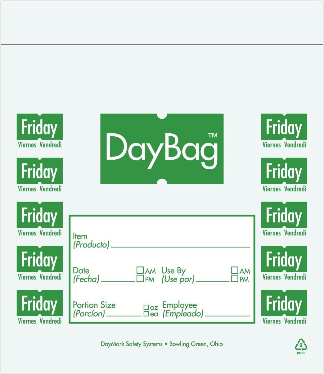 DayMark Day of The Week Trilingual Portion Bag, Friday, 6.5" x 7", Green (Pack of 2000)