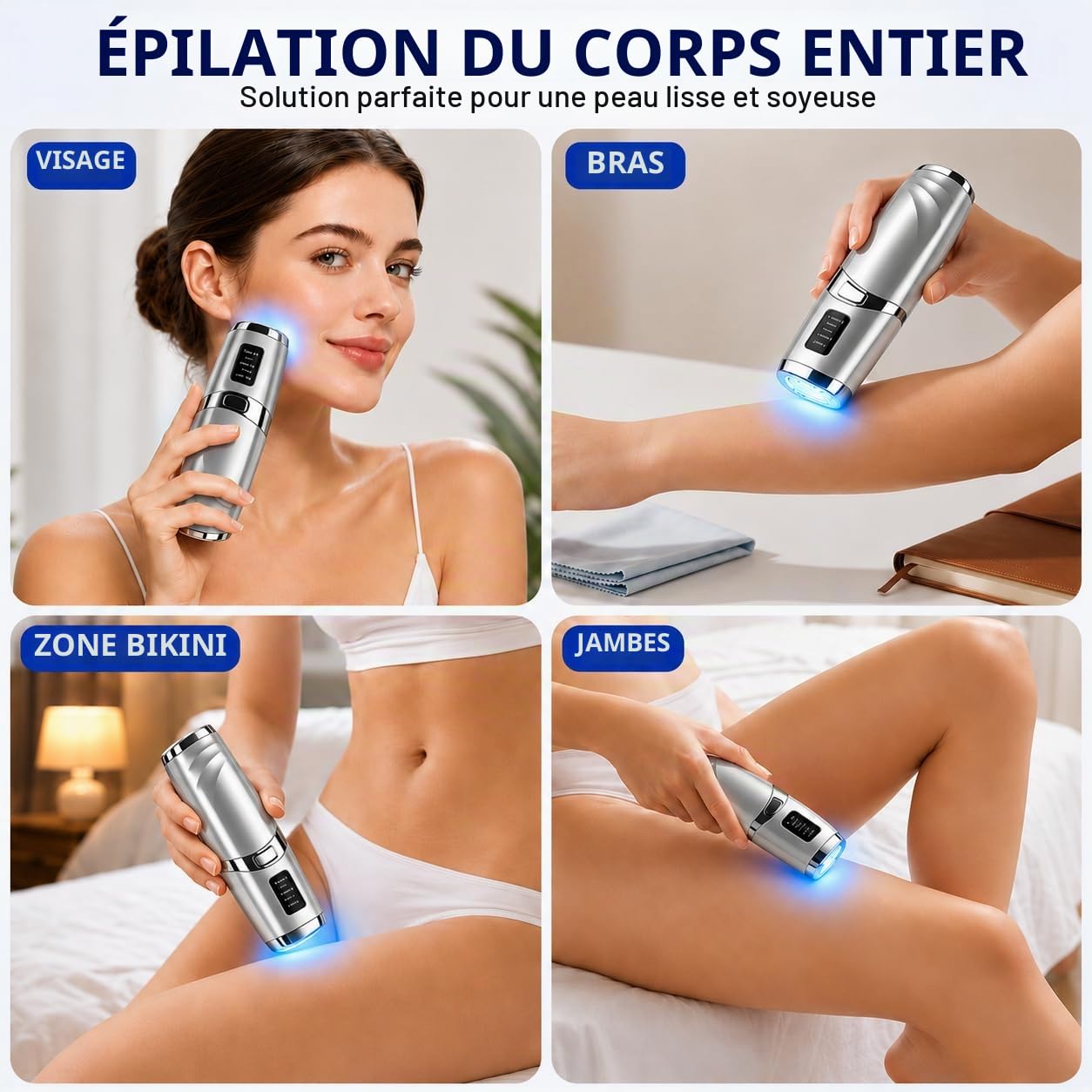 Épilateur Lumière Pulsée avec Système de Refroidissement par Glace, Épilateur à Lumière Pulsée avec 9 Niveaux D'énergie, 999 999 Flashs, Épilation Laser pour Visage, Jambes et Corps