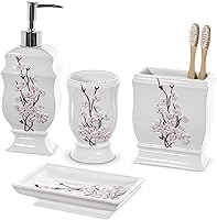Vista 1 de Creative Scents Vanda - Juego de accesorios de baño blanco con flor de cerezo, juego de 4 dispensadores de jabón de baño floral incluye: dispensador