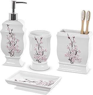Creative Scents Vanda Bathroom Set - Cherry Blossom White Bathroom Acces...