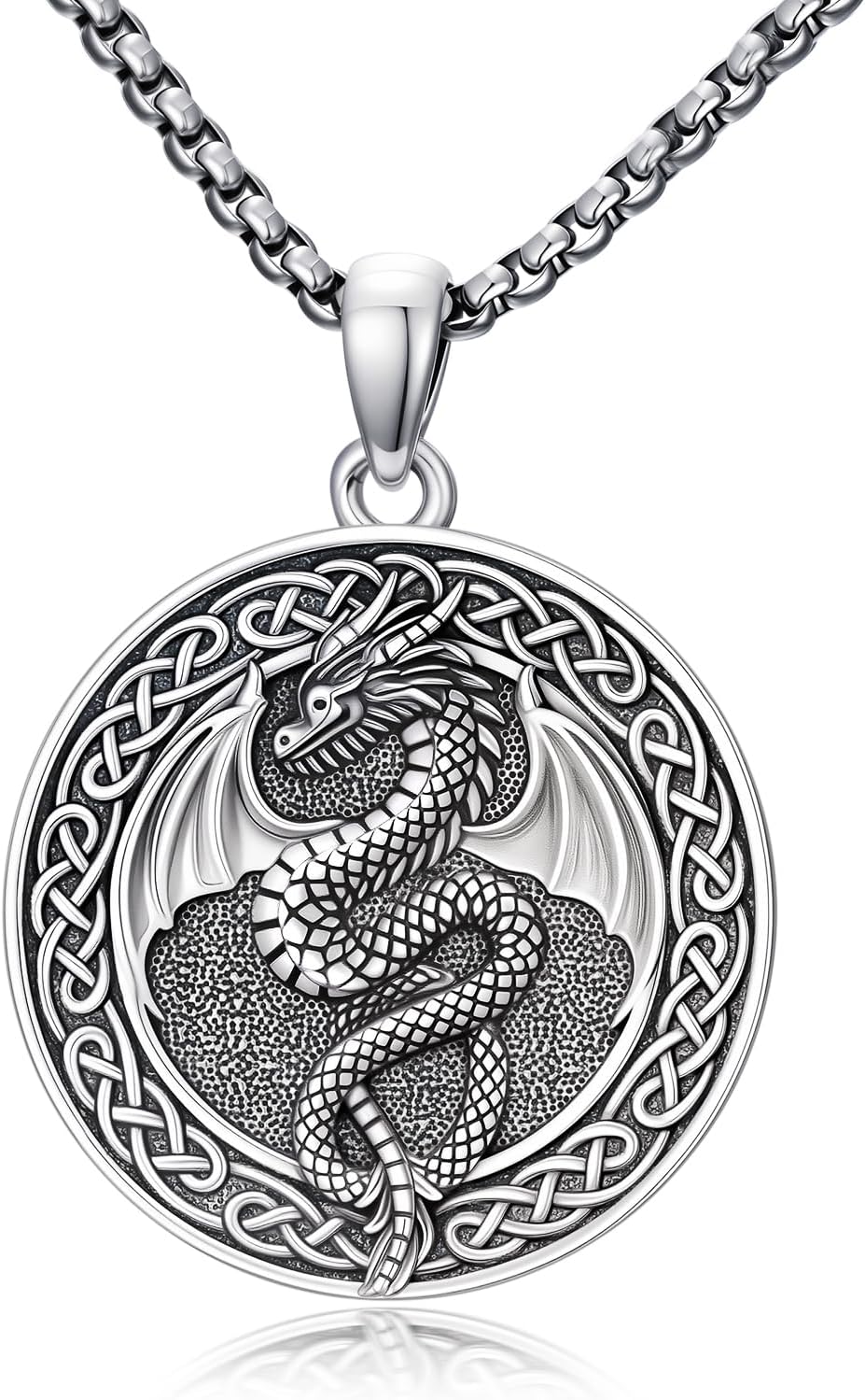 Dragon Necklace 925 Sterling Silver Punk Dragon Pendant Gothic Jewelry Gifts for Men, w/Stainless Stain Chain 22"+2"