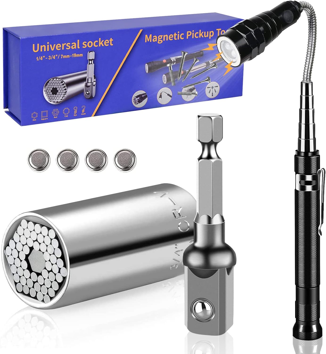 Universal Socket Tools Gifts for Men Socket Set with Magnetic Pickup Tool Super Socket Unscrew Any Bolt Cool Gadgets Gifts Stocking Stuffers for Dad, Husband, Boyfriend, Men, Women