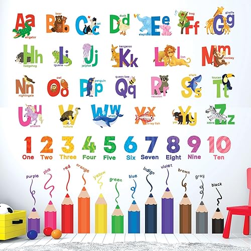 Miniatura 1 de DECOWALL SG3-2316 Números del alfabeto y lápices para colorear pegatinas de pared calcomanías aula niños sala de juegos arte sala de juegos arco