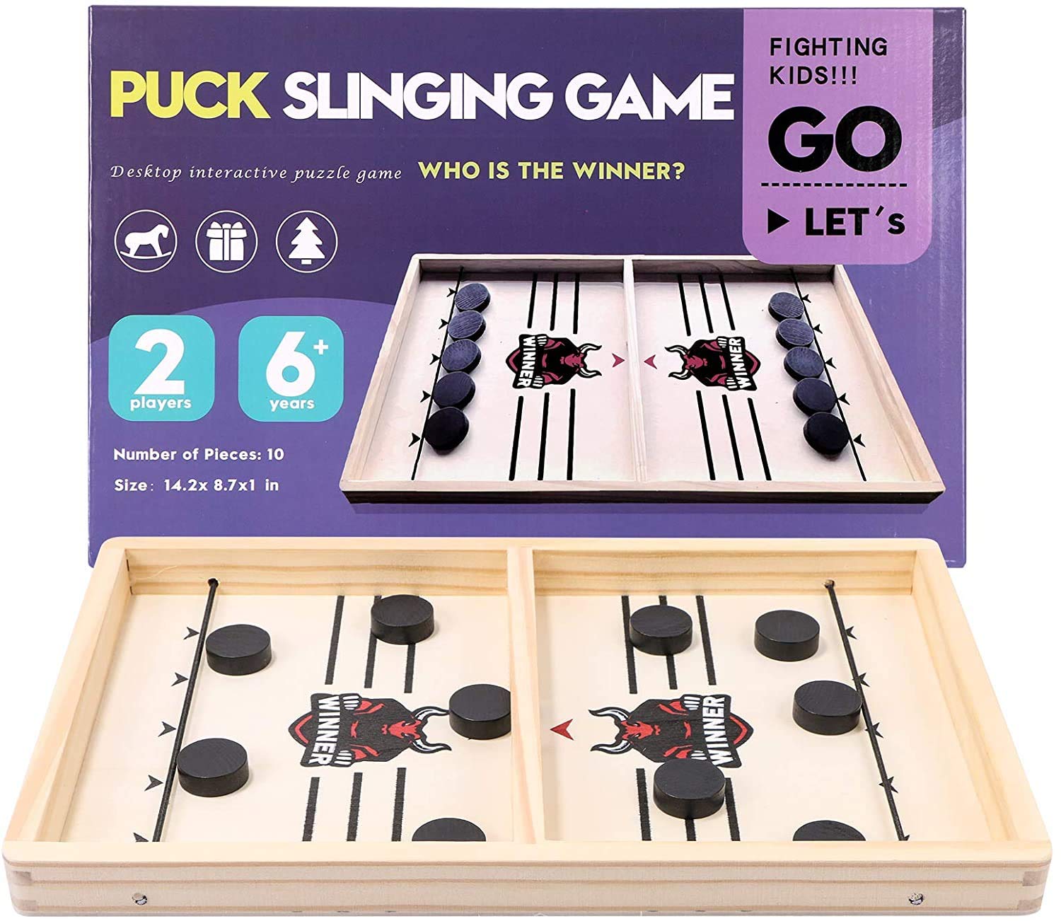 FANFX Fast Sling Puck Game Winner Board Games Toys Fun Family Interactive Toy Catapult Bumper Chess 2 in 1 Table Ice Hockey Party Battle Game Parent-child Tabletop Games (Champion of the Bulls Cup)