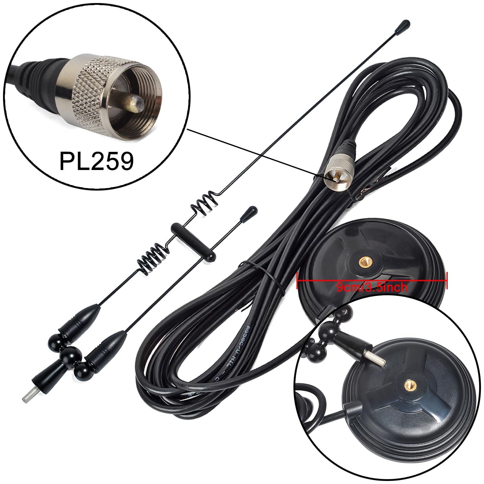 Antena para Radio de Doble Banda VHF/UHF 144/430 MHz, Antena para Radio Amateur con Base Magnética y Conector PL259, Cable RG-58 de 4 Metros