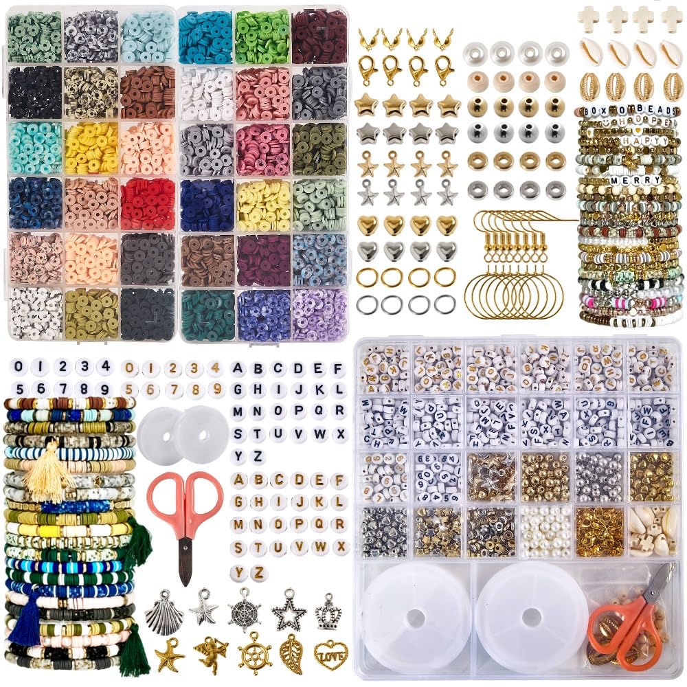 Box-O-Beads Earth Tones Bracelet Making Kit – 8,550 Clay Beads Friendship Bracelet Making Kit with 36 Earth Tone Colors, Charms &amp; Jewelry Supplies – DIY Jewelry Kit for Teen Girls, Kids &amp; Adults