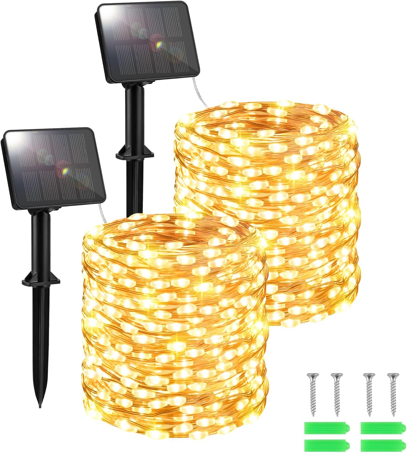 FFZZKJ Solar Lights Outdoor Garden Waterproof Total 240LED 12Mx2 Pack Outdoor Solar Lights for Garden Patio Balcony Terrace Veranda Tree, Warm White