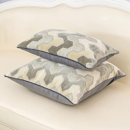 Miniatura 4 de Alerfa Funda de cojín rectangular de terciopelo con diseño de rayas geométricas bordadas, funda de cojín lumbar moderna de lujo, almohada decorativa