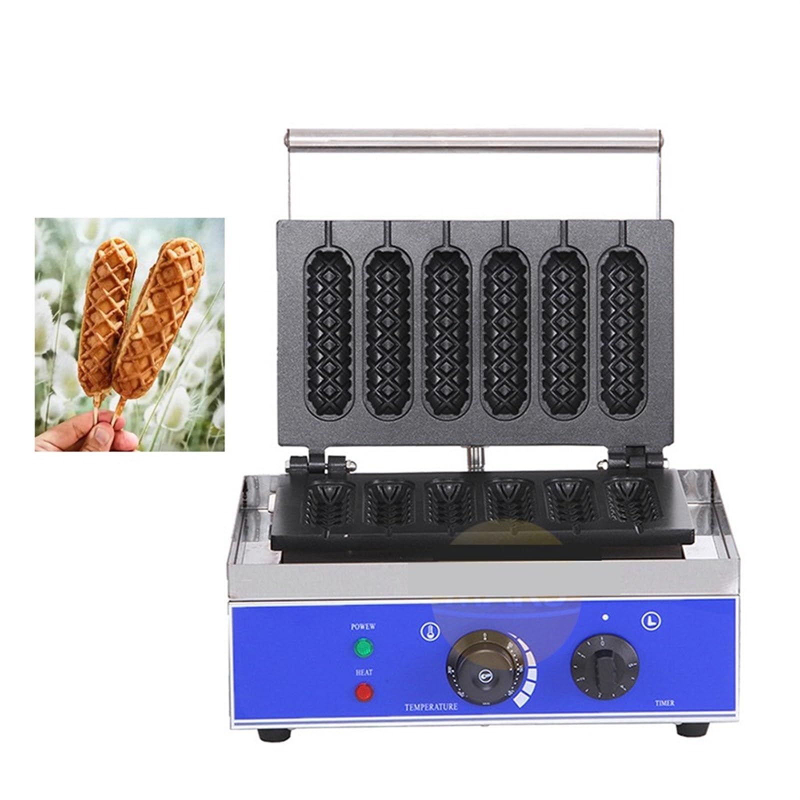 Frytkownice, Maszyna do przekąsek Francuski Muffin Hot Dog Gofrownica Elektryczna 6 szt. Chrupiące gofry kukurydziane z powłoką nieprzywierającą pieczenia kiełbasek
