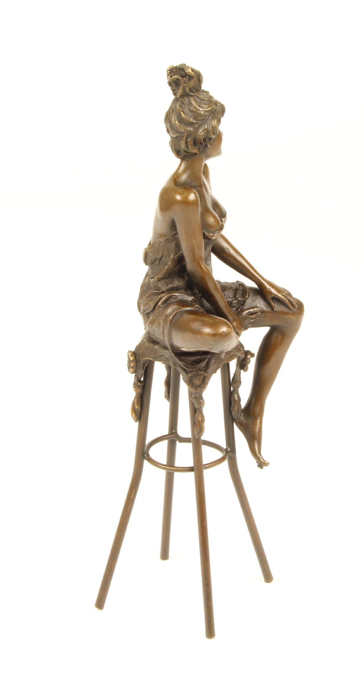 Moritz Bronzefigur Elegante Dame auf Barhocker Gold Bronze Skulptur 27,8 cm | Kunstguss, bekleidete Damenfigur, goldfarbene Optik, Sammlerstück, Wohnzimmer, Vitrine, Regal, Geschenkidee, Standdeko