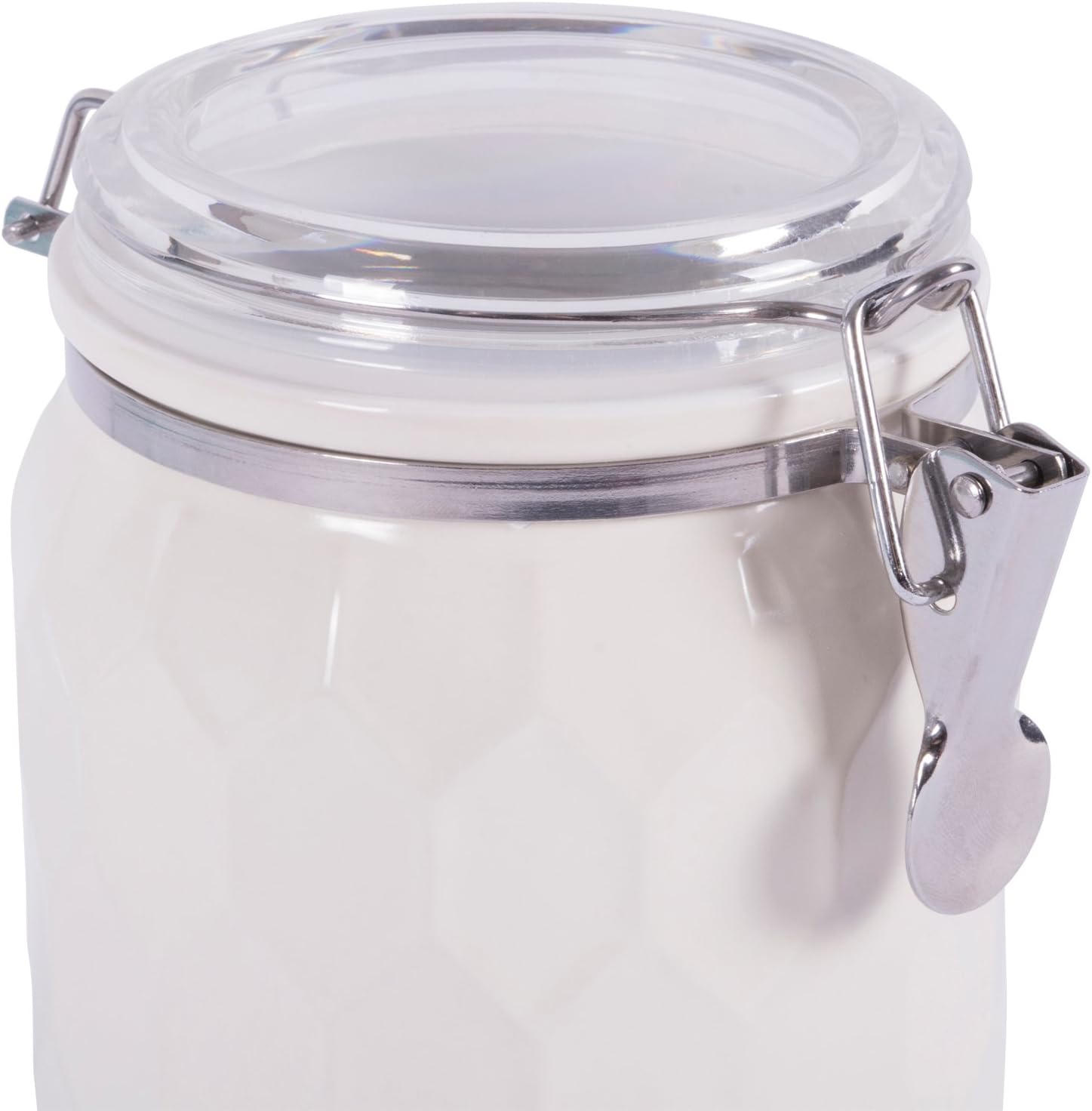 DII 3-Piece Modern Honeycomb Half Matte Glaze Ceramic Kitchen Canister Jar With Airtight Clamp Lid For Food Storage, Serve Coffee, Sugar, Tea, Spices and More and More, Cream