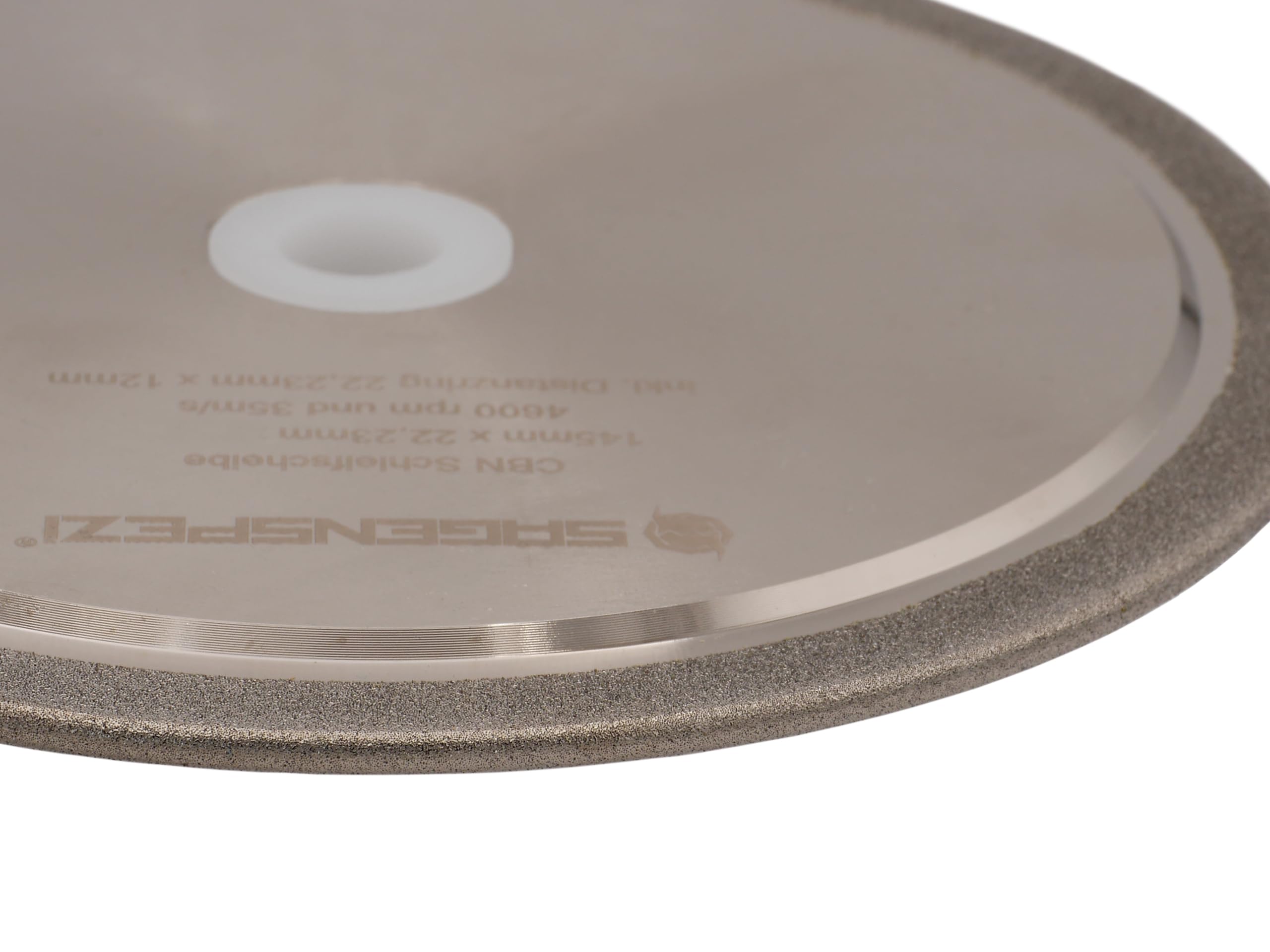 SÄGENSPEZI Muela de amolar CBN 145 × 22,23 × 4,5 mm – Rectificadora profesional para cadenas estándar y de carburo de tungsteno, galvanizada, uso húmedo/seco, incluye adaptador de 12 mm