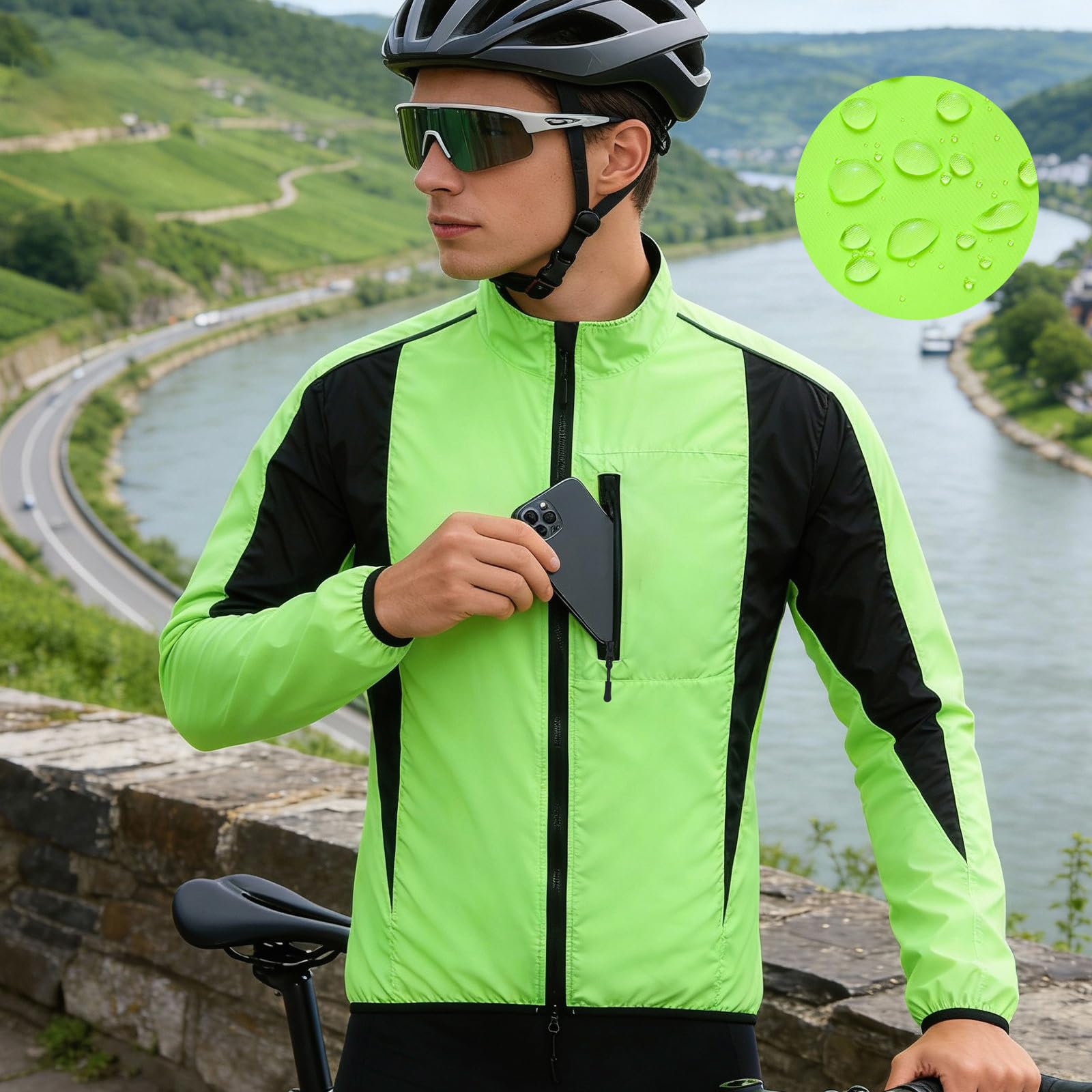 Kurtka rowerowa dla mężczyzn i kobiet, wodoodporne kurtki do biegania, oddychająca kurtka MTB, lekka, outdoorowa, oddychająca koszulka z kieszenią, płaszcz o wysokiej widoczności, kurtka