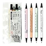 Kuretake ZIG Twin Marker BLACK 4 Assortment set for Hand Lettering, Calligraphy Art, Illustration, Journaling, Cartooning, AP- Certificated, Made in Japan
