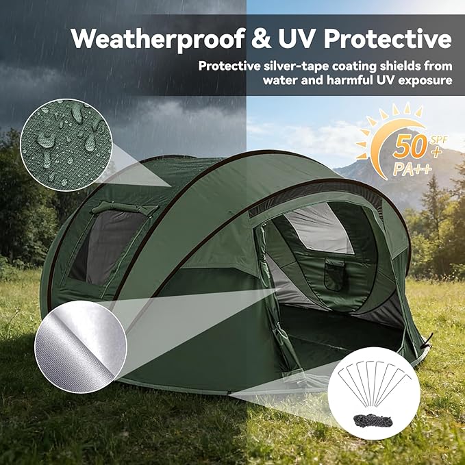Carpa instantánea para camping para 4/6 personas, montaje automático en 3 segundos, carpa ligera impermeable miniatura 2