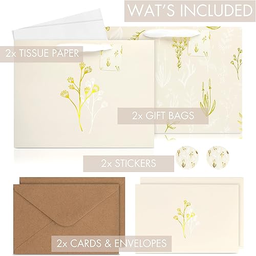 Miniatura 4 de Juego de 2 bolsas de regalo hermosas  Bolsas grandes de 13 pulgadas con asas, incluye papel de seda a juego, tarjetas y calcomanías, reutilizables y