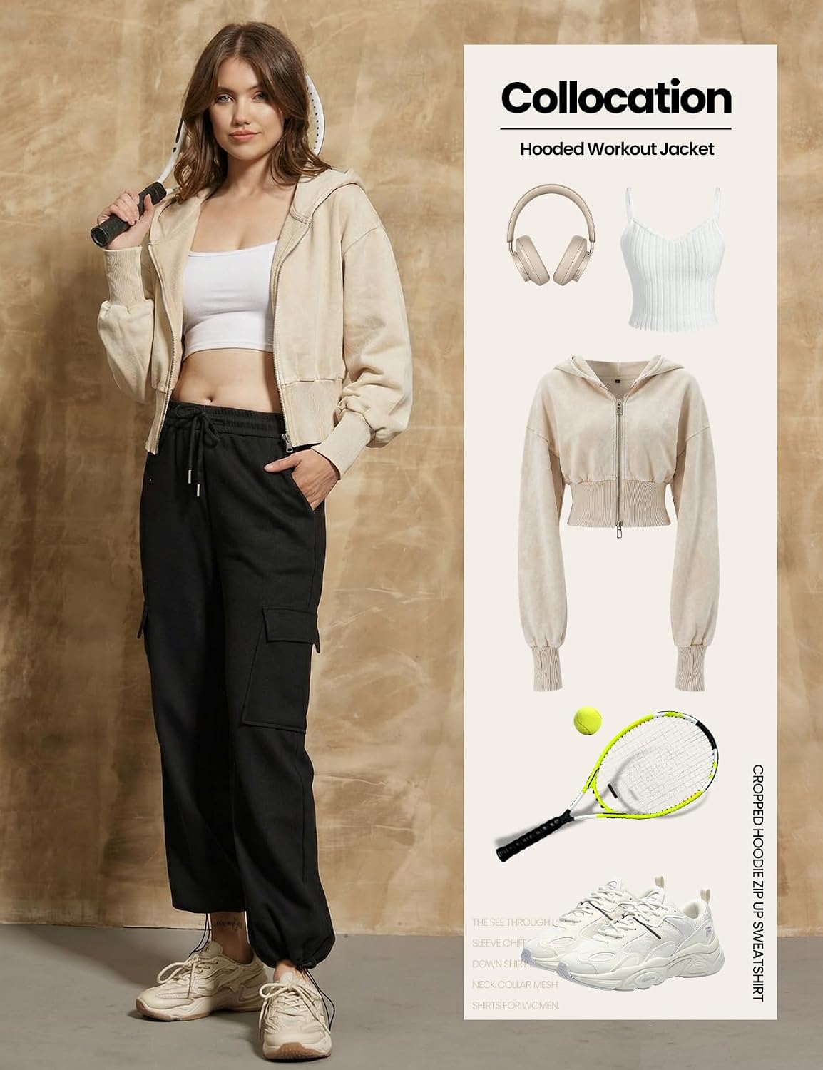 Gihuo Womens Cropped Hoodie Zip Up Sweatshirt Long Sleeve Hooded Workout Jacket 2026 Washed Crop Top