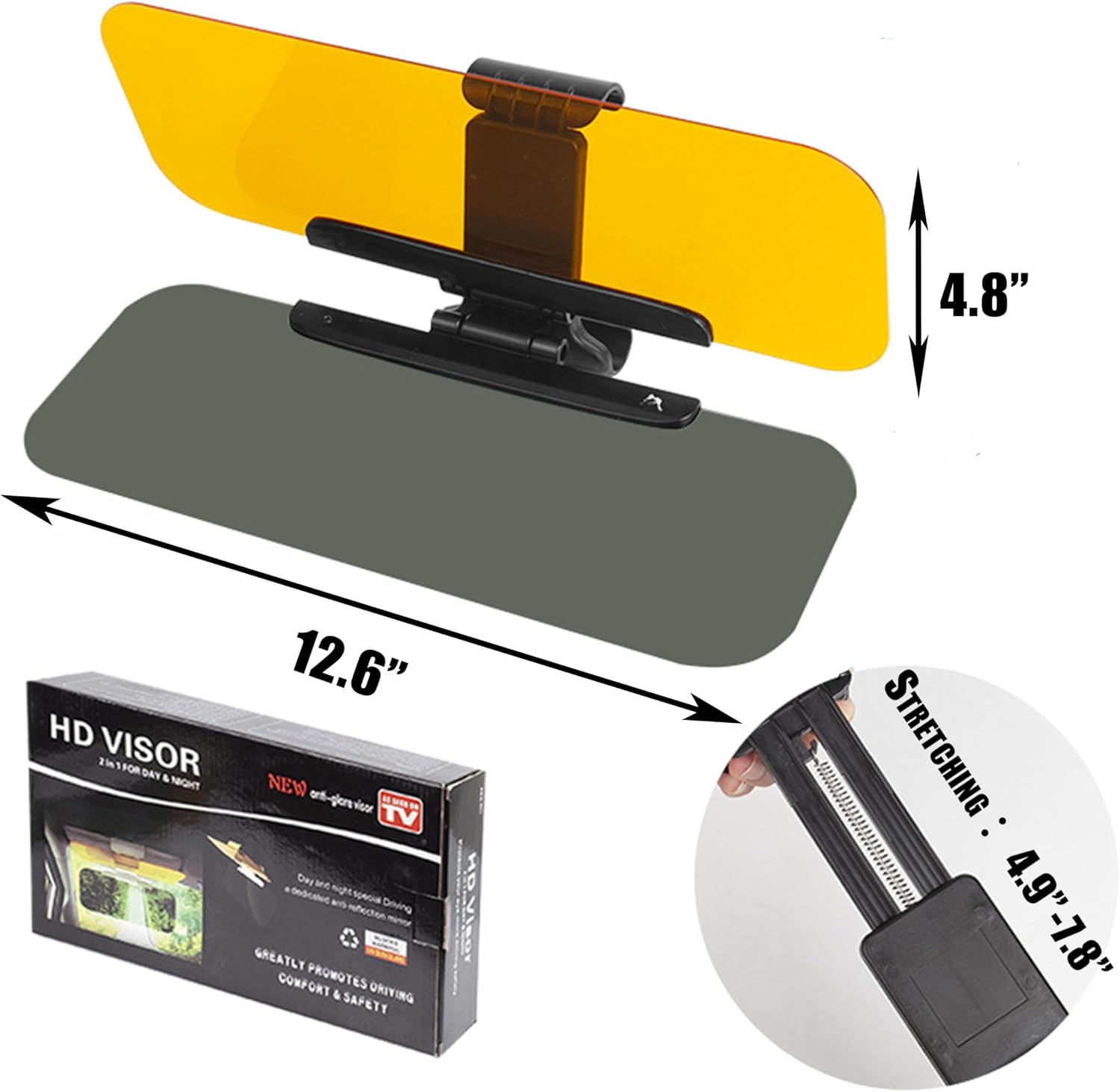 HD Anti-Glare Car Sun Visor Extender - 2-in-1 Polarized Driving Visor for Day & Night, UV400 Eye Protection Shield, Clear Vision Windshield Shade, Universal Fit for Most Vehicles (4.9"-7.8" Bracket)
